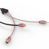 Level 3 RCA 100% Copper OFC Y Connector 1 FEMALE to 2 MALE - BLACK - RED - side view | Silarius