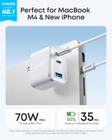 Anker Nano Charger (70W, 3 Ports) - side view | Silarius