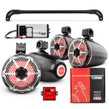 JL-TUBESOFT 4x 8' Marine Towers Speakers with RGB LED Lights, 4-Channel Marine Amplifier and AMPKI... - front view | Silarius