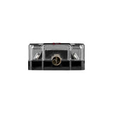 DS18 FDG1224AFS-80A ANL Fuse Holder and Distribution Block 0GA In - 2x4GA Out with Voltmeter - angle view | Silarius