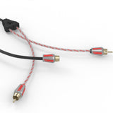 Level 3 RCA 100% Copper OFC Y Connector 2 FEMALE to 1 MALE - BLACK - RED - front view | Silarius