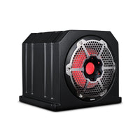 Dual 10' Marine Subwoofer Enclosure with 10' Passive Radiator and LED RGB Lights 350 Watts Rms 4-O... - front view | Silarius