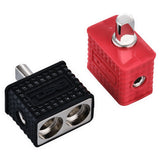 Dual 1/0-GA to 1/0-GA Amp Input Reducers with Offset Stub and Silicone Cover - BLACK/RED - detail view | Silarius