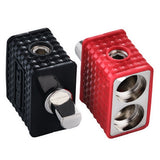 Dual 1/0-GA to 1/0-GA Amp Input Reducers with Offset Stub and Silicone Cover - BLACK/RED - side view | Silarius