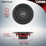 SRW Shallow-Mount 12' Subwoofer 220 Watts Rms DVC 4-Ohm - detail view | Silarius