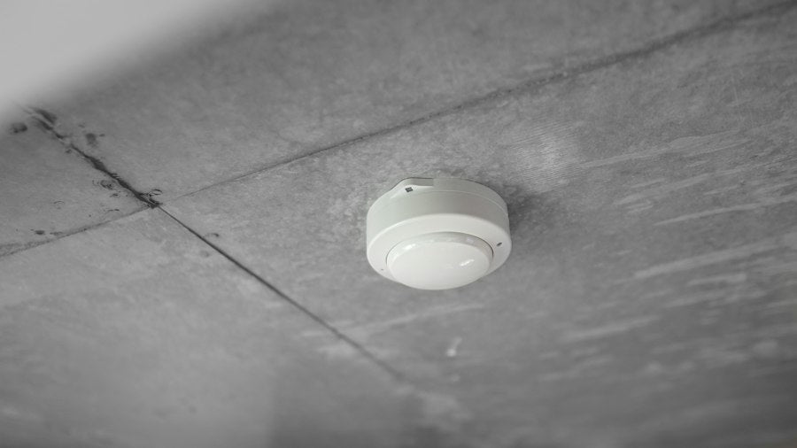 Smoke detector mounted on a ceiling