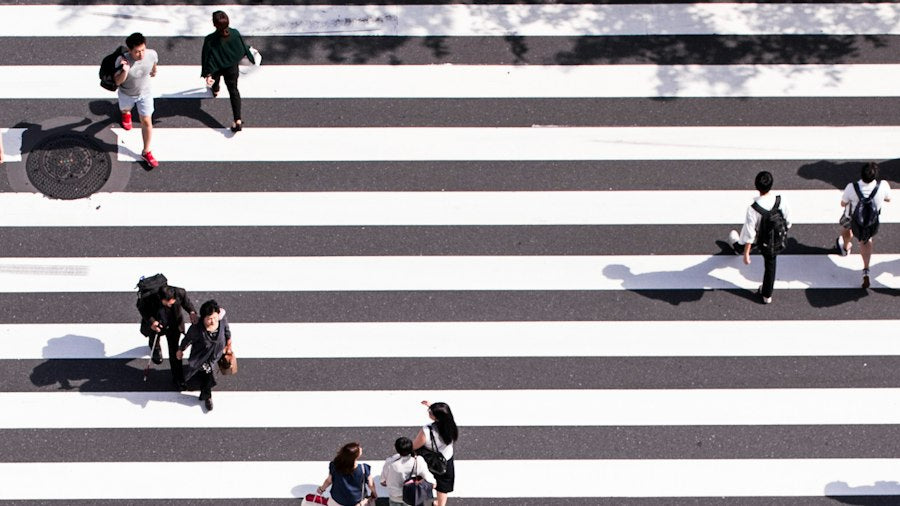 Overhead view of a pedestrian crossing