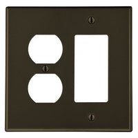 Hubbell PJ826 Wallplate Mid-Size 2-Gang, 1xDuplex + 1xDecorator, Brown