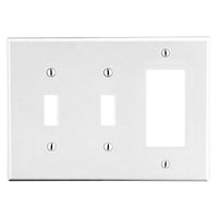 Hubbell PJ226W Wall Plate, 3-Gang, 2 Toggles and 1 Decorator, White