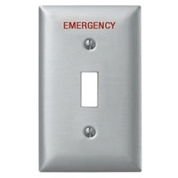 Hubbell SS1ME Wallplate 1-Gang Emergency Software Switch, Stainless Steel