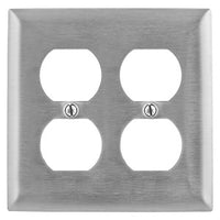 Hubbell SSJ82 2-Gang Duplex Jumbo Wall Plate, Stainless Steel