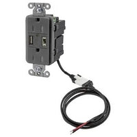 Hubbell AVPS152GY USB Charger Tamper-Resistant Receptacle, (1) USB Port 5A, 5V DC output, 15A, 125V AC Decorator Duplex, Gray