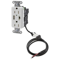 Hubbell AVPS152W USB Charger Tamper-Resistant Receptacle, (1) USB Port 5A, 5V DC output, 15A, 125V AC Decorator Duplex ,White