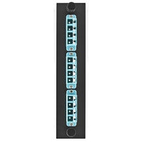 Hubbell FSPNLCQS3AQ Fiber Optic Panel Adapter, 12-Fiber, 3 LC Quad, Zircon Sleeves, Aqua