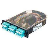 Hubbell OCSPLCQ24M4 Fiber Splice Cassette, 24-Fiber, Aqua LC Quad Adapters, Zirconia Ceramic, OM3/OM4
