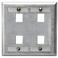 Hubbell SSFL24 Plate with Label Field, 2-Gang, 4-Port, Unloaded, Stainless Steel