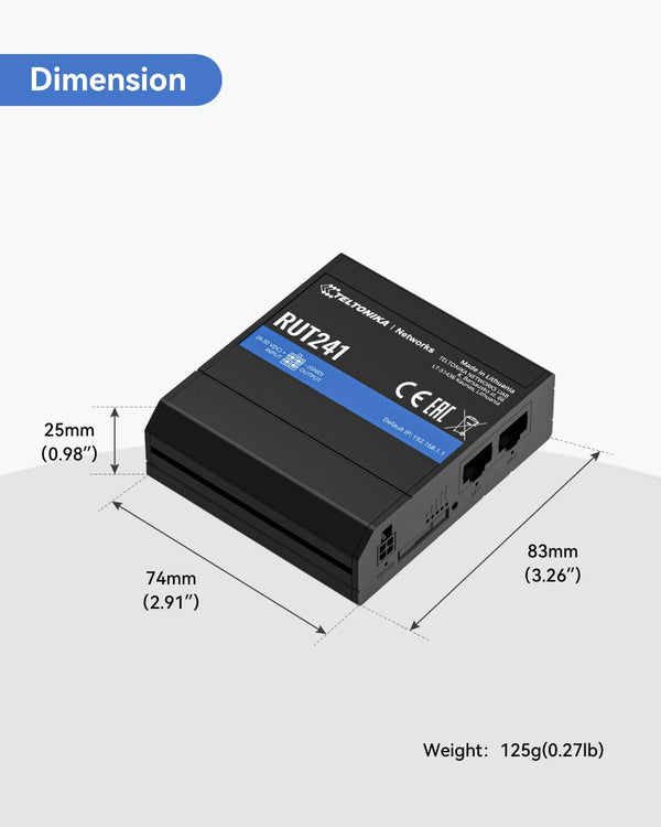 Teltonika RUT241098000 Industrial 4G LTE Cellular Router, 4G LTE Wi-Fi Router, Automatic failover, Advanced VPN, Certified by Verizon/AT&T/T-Mobile, Industrial 4G Router for North America