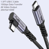 Short Usb C Cable 3.1 Right Angle [1.5Ft 2 Packs], 5A Fast Charging, 10Gbbps Hig