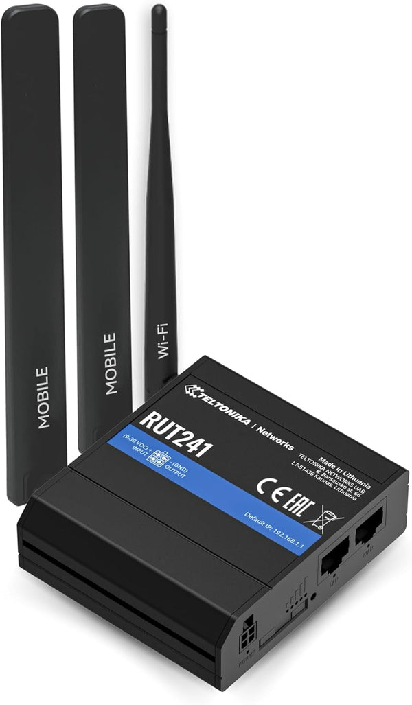 Teltonika RUT241098000 Industrial 4G LTE Cellular Router, 4G LTE Wi-Fi Router, Automatic failover, Advanced VPN, Certified by Verizon/AT&T/T-Mobile, Industrial 4G Router for North America