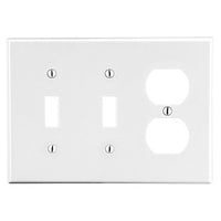 Hubbell PJ28W 3-Gang Wall Plate with 2 Toggles and 1 Duplex, White