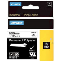 DYMO 1805442 Rhino White Polyester Tape, 1/4", Black Text on White - DYMO