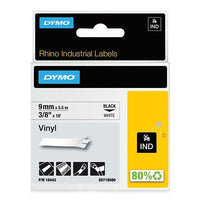 DYMO 18443 Rhino Industrial Vinyl Labels 3/8" 18', Black Text on White - DYMO