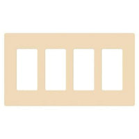Lutron CW-4-IV Claro 4 Gang Wall Plate for Decorator / Designer Paddle Switches and Dimmers; Gloss Finish; Ivory