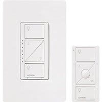 Lutron P-PKG1W-WH Caseta Original Smart Lighting Dimmer Switch and Remote Kit; 150W LED+ Dimmer / 3-Button Pico Smart Remote / Claro Wall Plate; White