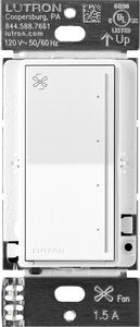 Lutron RRST-ANF-BW RadioRA 3 Sunnata Touch Fan Control; 4-Speed; 1.5A Paddle Fan; AC Motor; Single Pole; Neutral Required; 120V; Brilliant White