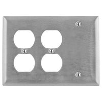 Hubbell SS211 Wall Plate, Stainless Steel, 3-Gang with Two Duplex Outlets and One Blank Space