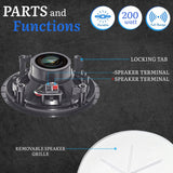 Vaiyer VRWTICF650 6.5" Inch 8 Ohm 200 Watts Frameless Speakers Flush Mount in-Wall in-Ceiling 2-Way Mid Bass Woofer (Pair)