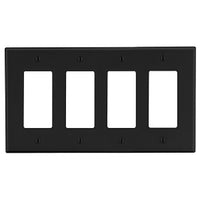 Hubbell PJ264BK Wall Plate, 4-Gang Decora, Black