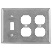 Hubbell SS182 3-Gang Duplex Wallplate, Stainless Steel
