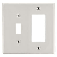 Hubbell PJ126LA Mid-Size 2-Gang Wallplate for Toggle Switch and Decora Outlet, Light Almond