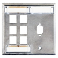 Hubbell SSFL26HD15 2-Gang Plate with Label Field, 6-Port HD15, Unloaded, Stainless Steel