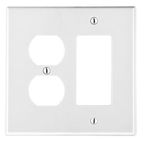 Hubbell P826W 2-Gang Wall Plate for 1 Duplex and 1 Decorator Outlet, White
