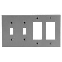 Hubbell P2262GY Wall Plate, Four Gangs with Two Toggle and Two Decora Switches, Gray