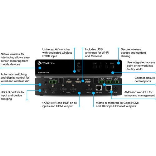 Atlona AT-UHD-SW-510W-KIT Universal Switcher with Wireless Link