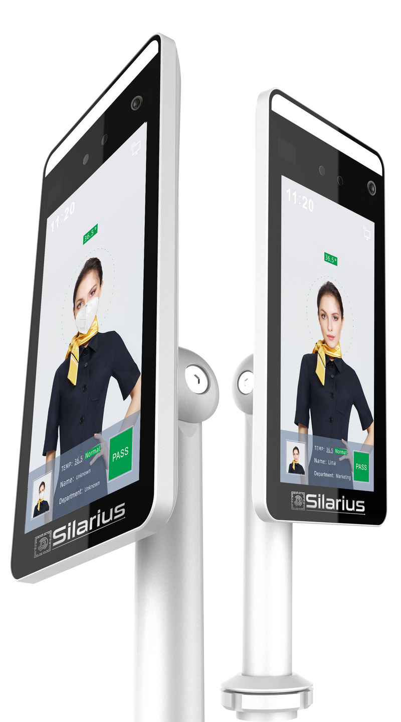 Silarius SIL-FRTEMP 7" Facial Time Attendance Access Control Terminal with Temperature Testing + Face Recognition and Mask Detection (Table Stand Included) NDAA Compliant