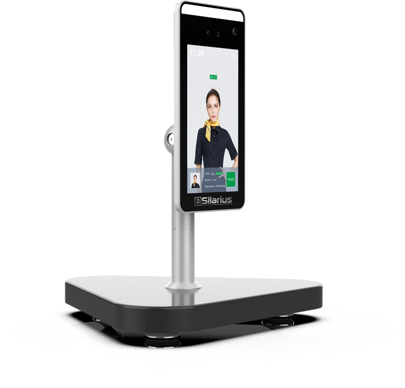 Silarius SIL-FRTEMP 7" Facial Time Attendance Access Control Terminal with Temperature Testing + Face Recognition and Mask Detection (Table Stand Included) NDAA Compliant