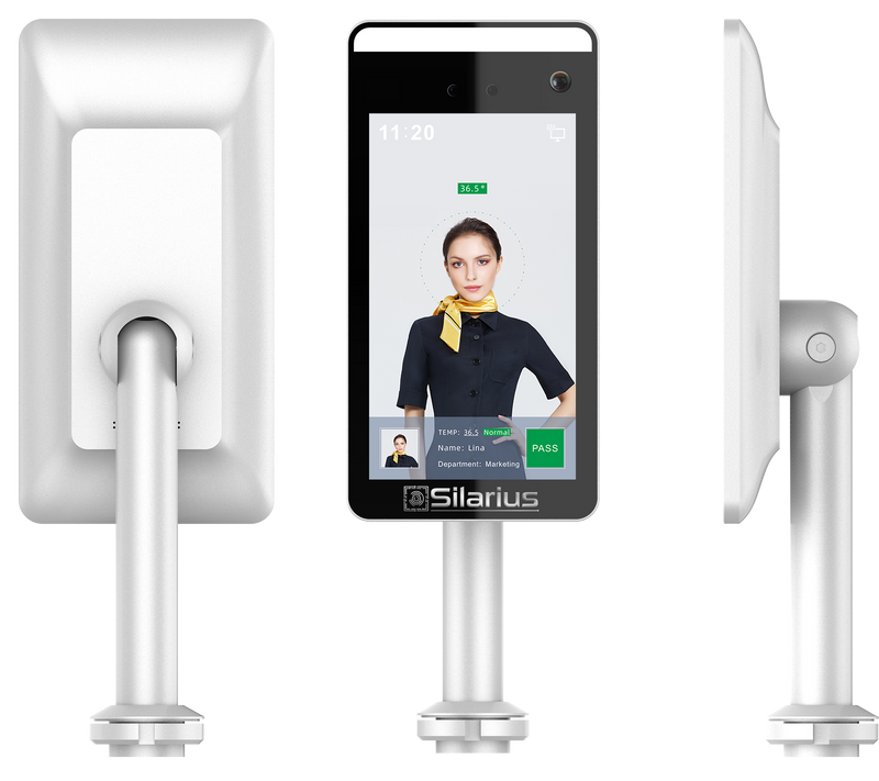 Silarius SIL-FRTEMP 7" Facial Time Attendance Access Control Terminal with Temperature Testing + Face Recognition and Mask Detection (Table Stand Included) NDAA Compliant