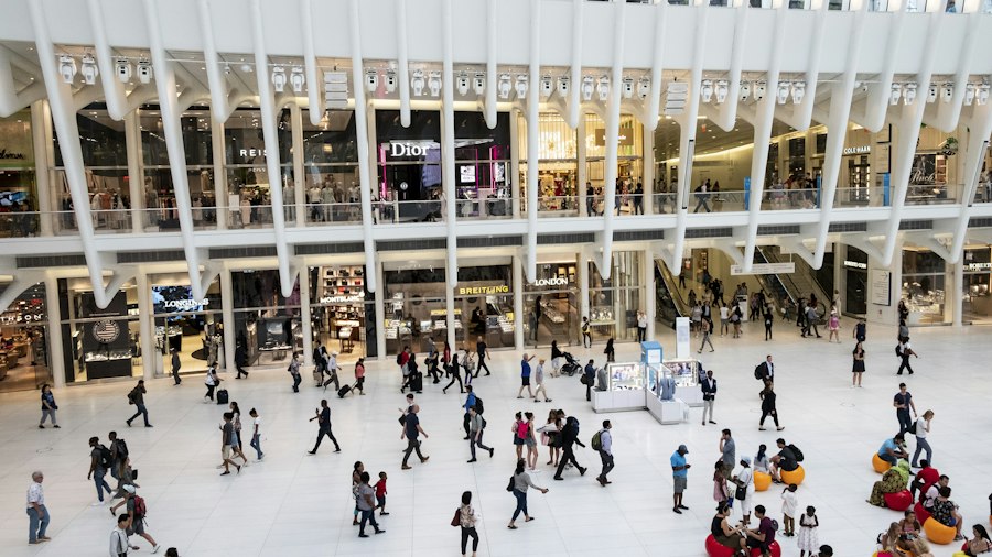 Overhead view of a concourse showing how people spread through the space
